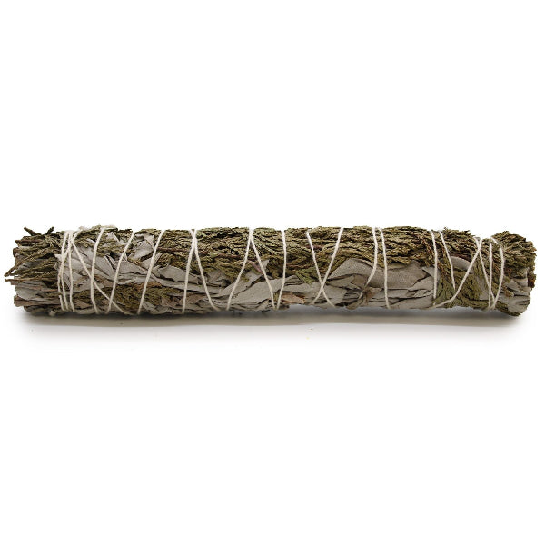 Bundled sage stick with twine on a white background
