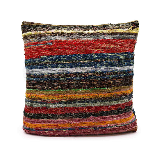 Multicolored striped pillow on a white background