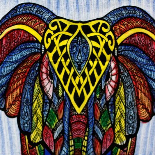 Colorful elephant with intricate patterns on a textured background