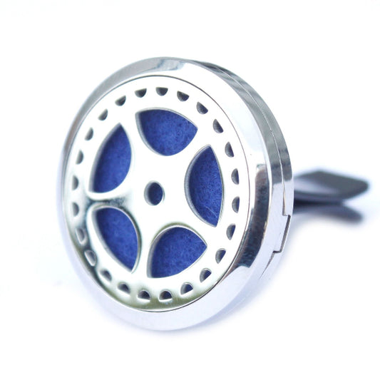 Metallic reel with blue interior on a white background
