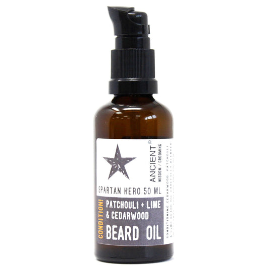 Beard oil bottle with label on a white background
