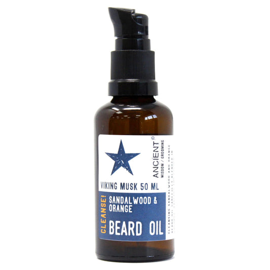 Beard oil bottle with label on a white background
