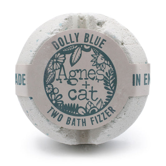 Bath fizzer ball with 'Agnes + Cat' branding on a white background