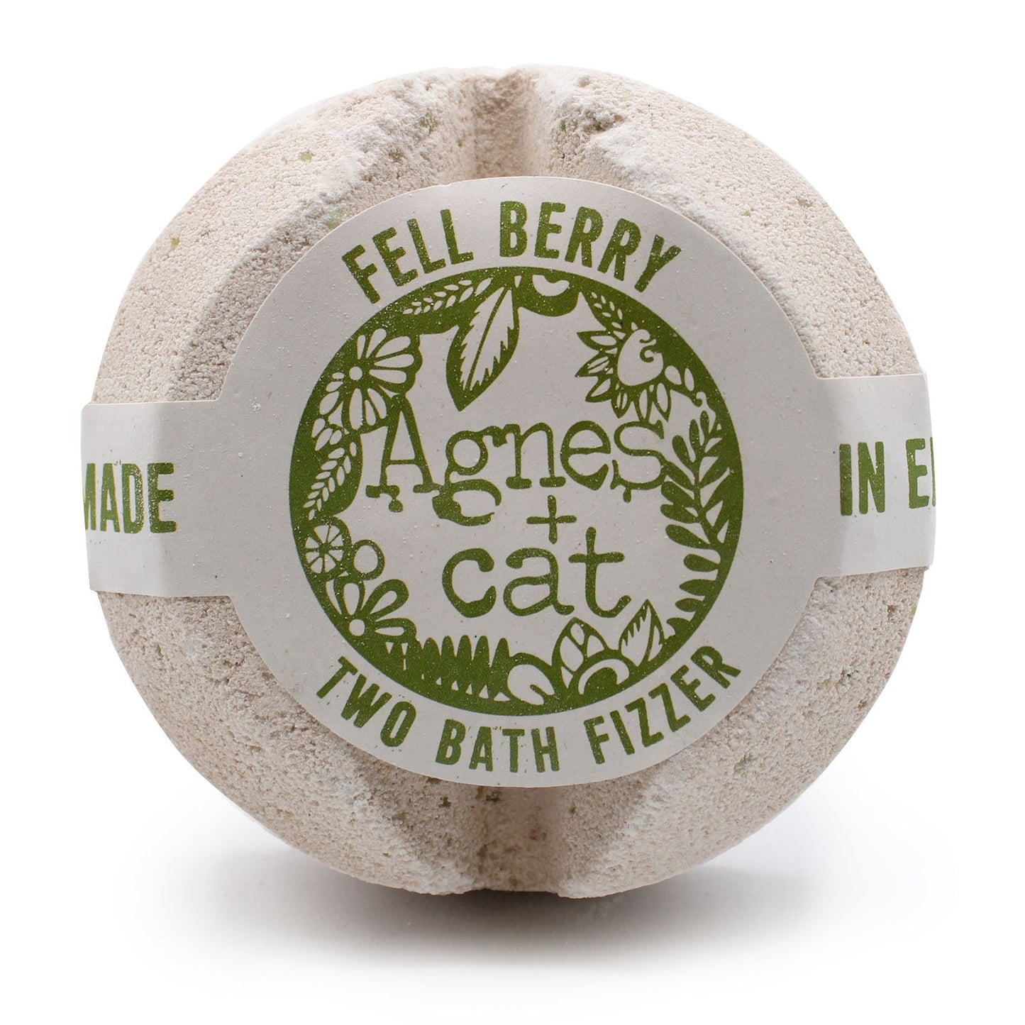 Bath fizzer with 'Agnes + Cat' label on a white background