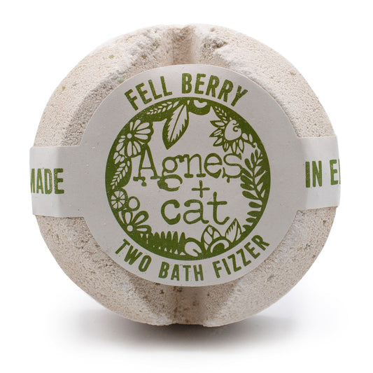Bath fizzer with 'Agnes + Cat' label on a white background