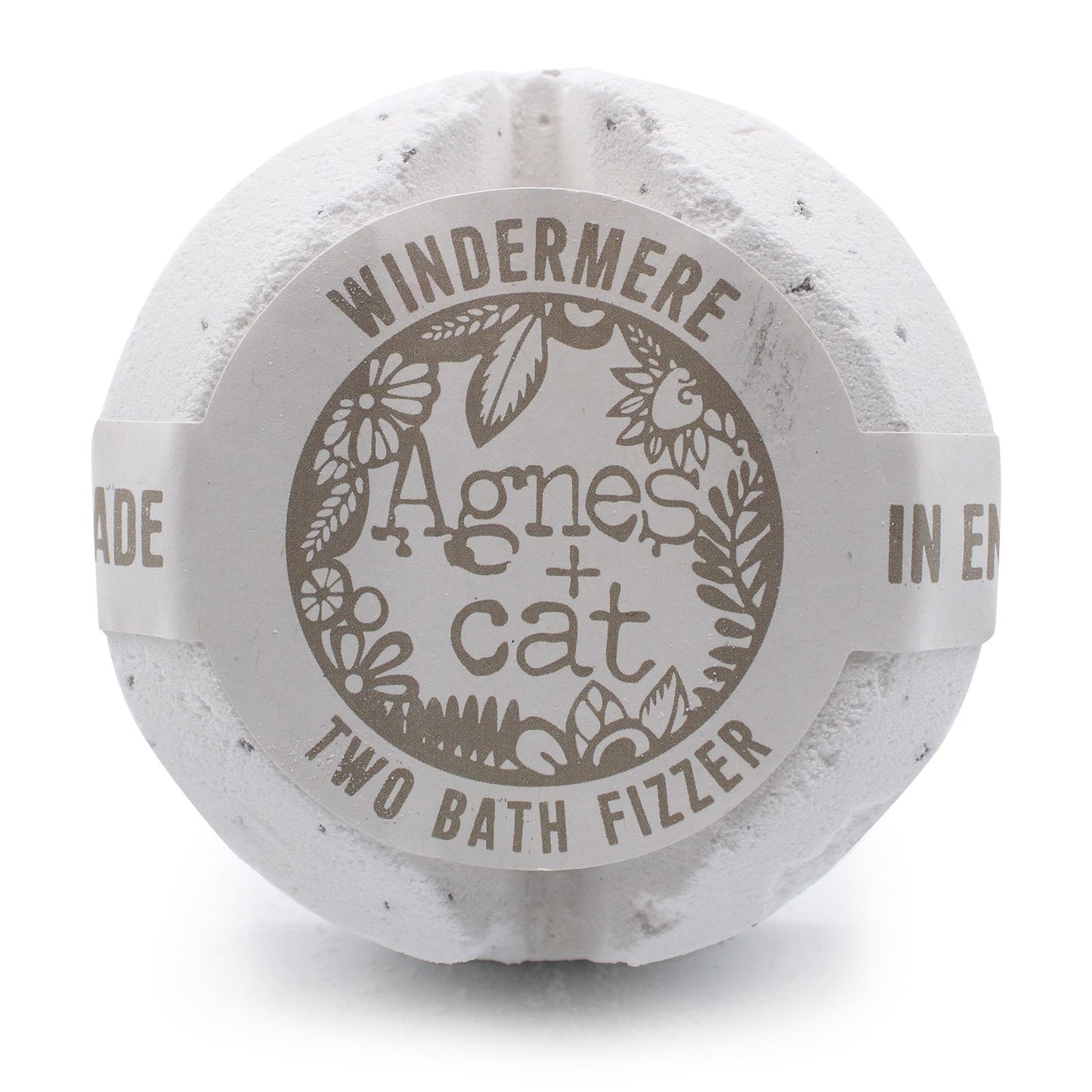 Bath bomb with 'Agnes & Cat' branding on a white background