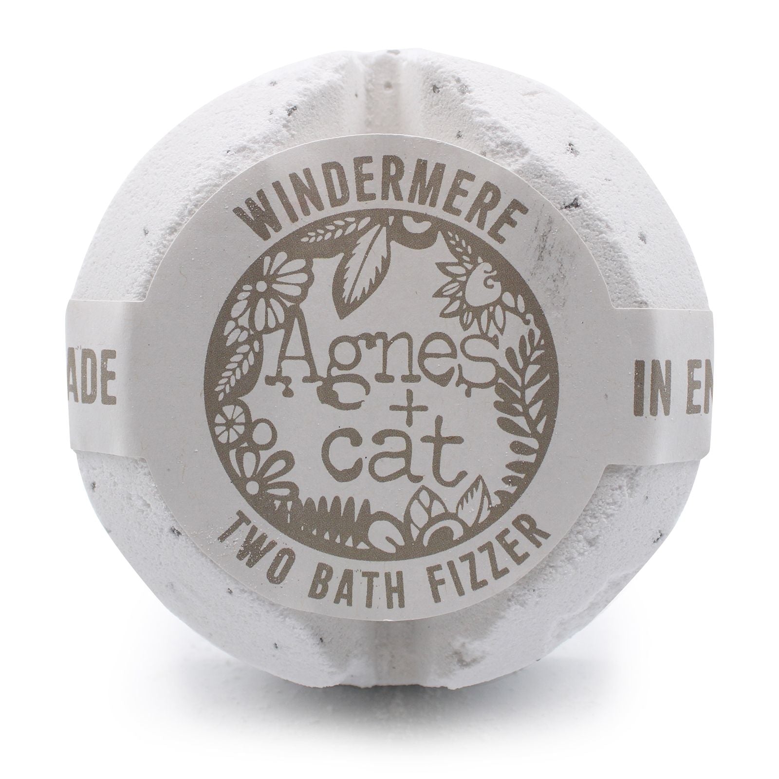 Bath bomb with 'Agnes & Cat' branding on a white background