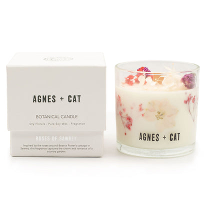 Agnes + Cat Botanical Soy Wax Candle - Roses of Sawrey and box