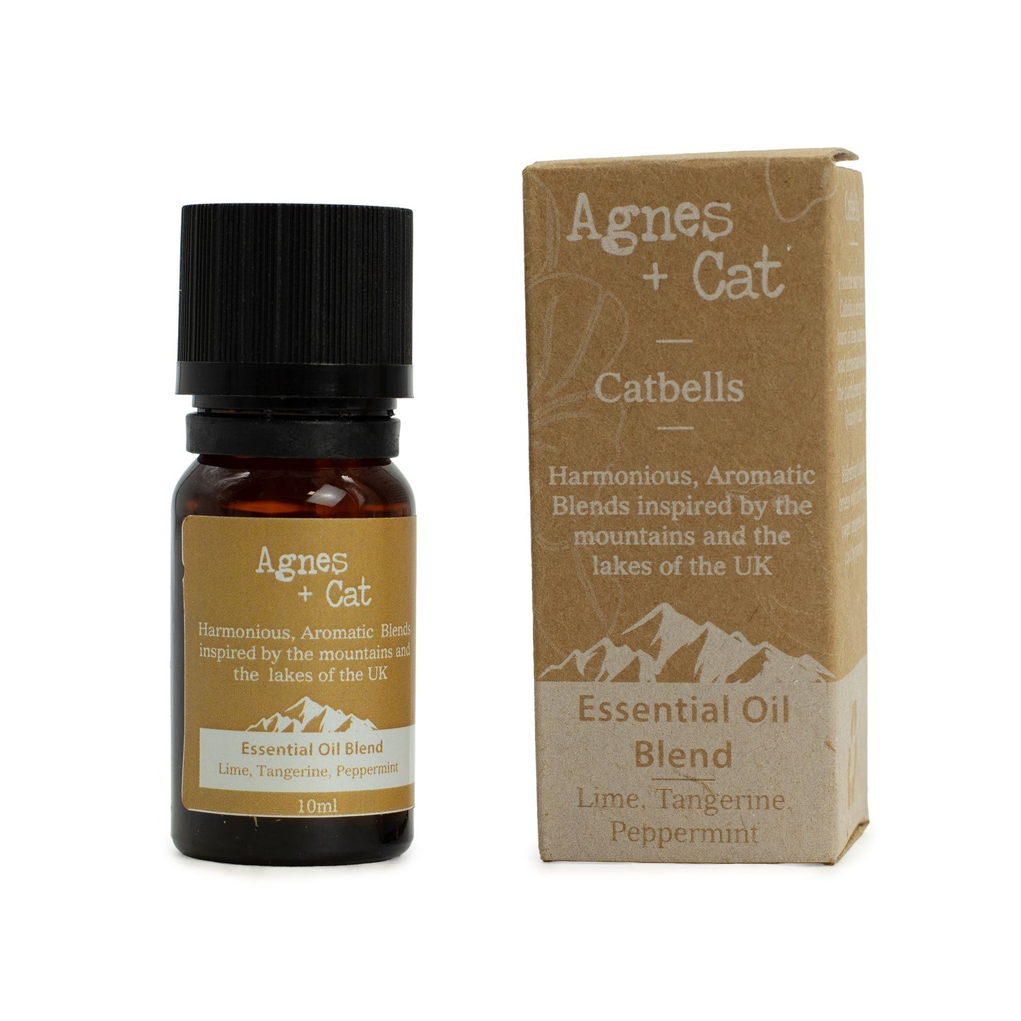 Agnes + Cat essential oil blend bottle and packaging on a white background