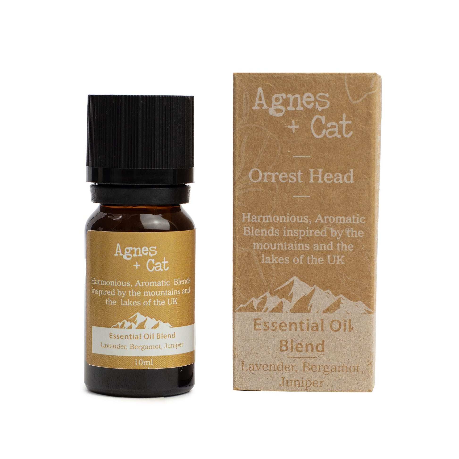 Agnes + Cat essential oil blend bottle and packaging on a white background