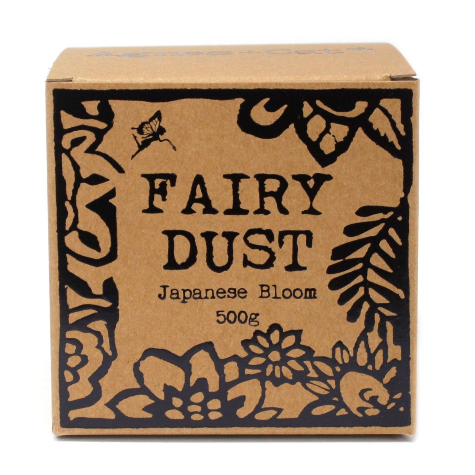 Box labeled 'Fairy Dust Japanese Bloom' with decorative elements on a white background