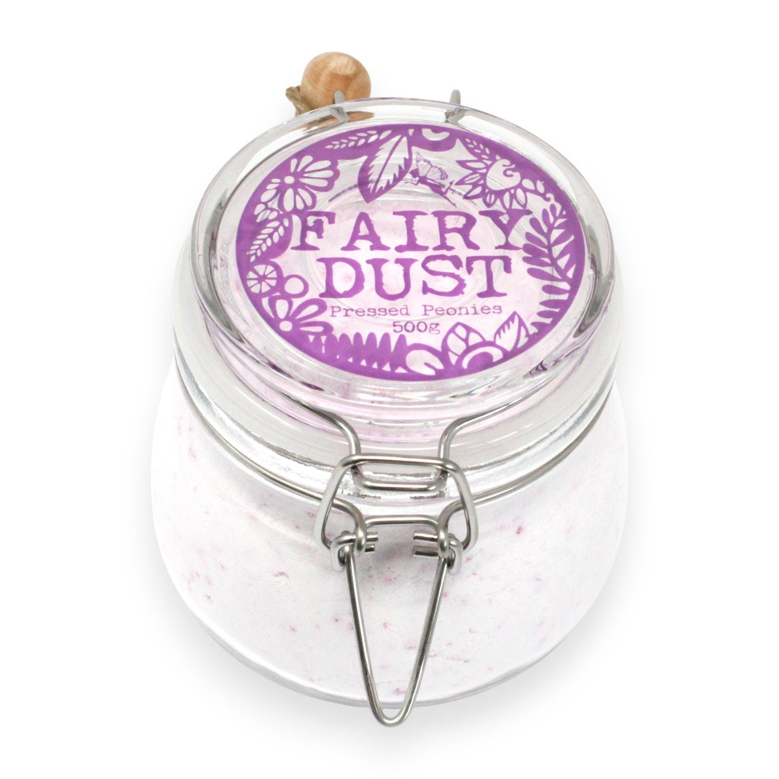 Jar of 'Fairy Dust' with a purple label on a white background