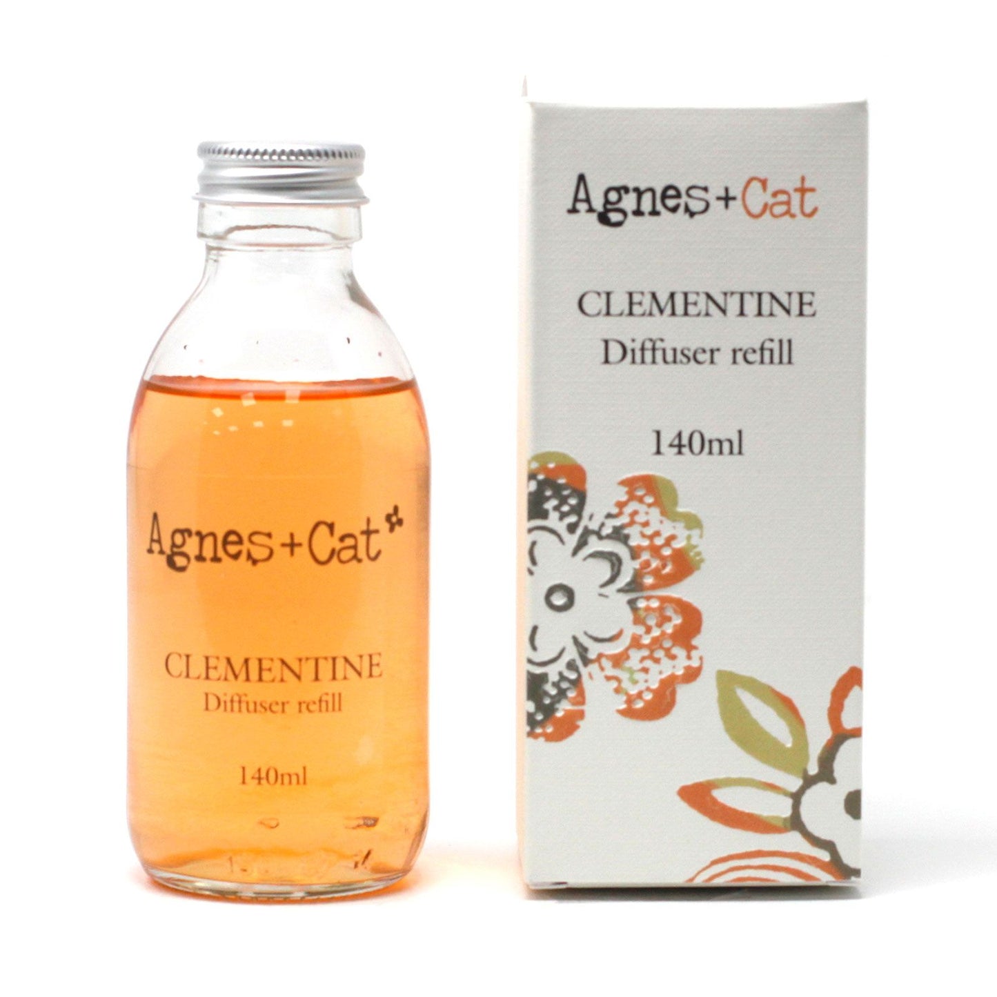 Agnes + Cat Clementine Diffuser refill bottle and packaging on a white background