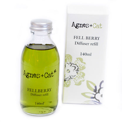 Agnes + Cat Fell Berry diffuser refill bottle and packaging on a white background