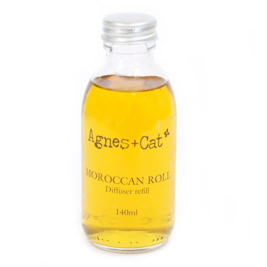 Bottle of Agnes + Cat Moroccan Roll diffuser refill on a white background