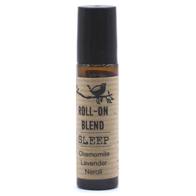 Roll-on blend bottle labeled 'Sleep' with a black cap on a white background