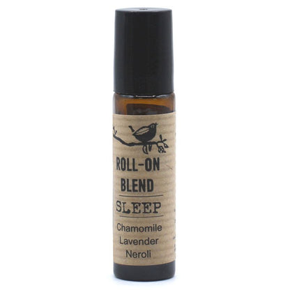 Roll-on blend bottle labeled 'Sleep' with a black cap on a white background