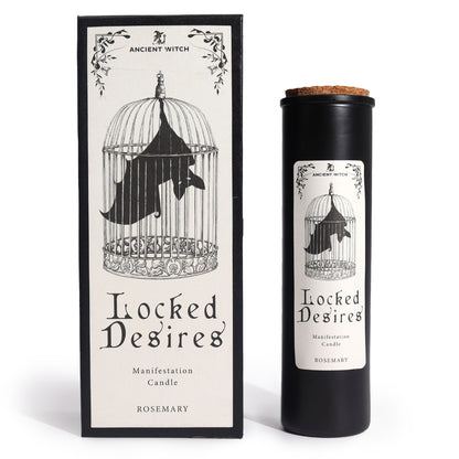 Locked Desires ritual candle, designed to support powerful manifestation and the unlocking of hidden dreams and intentions. Scented with aromatic rosemary, this candle promotes focus, clarity, and spiritual alignment, helping you draw your deepest desires into reality.