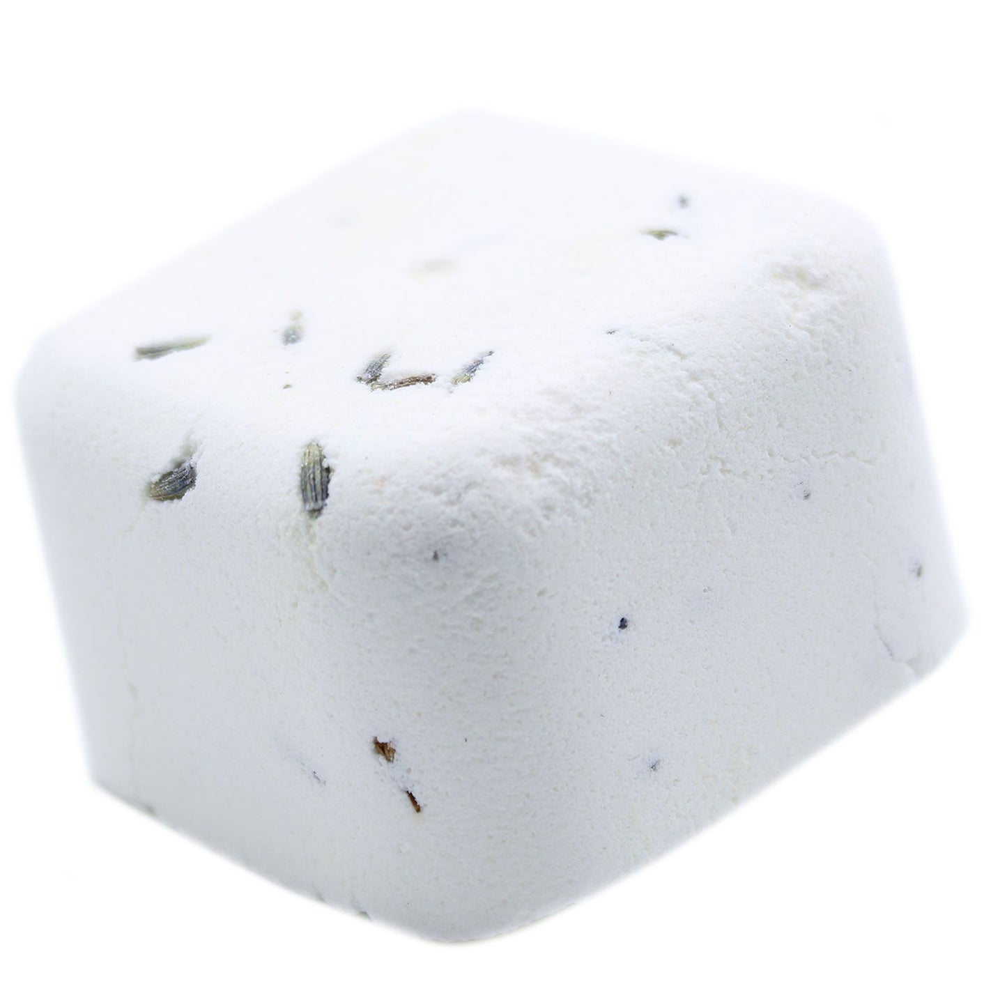 White shower steamer with specks on a white background