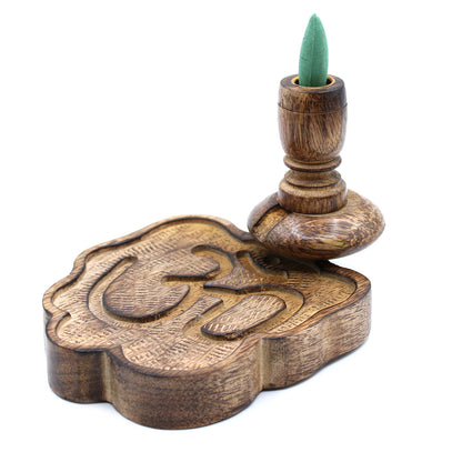 Mango Wood Ohm Backflow Incense Burner is handcrafted in India