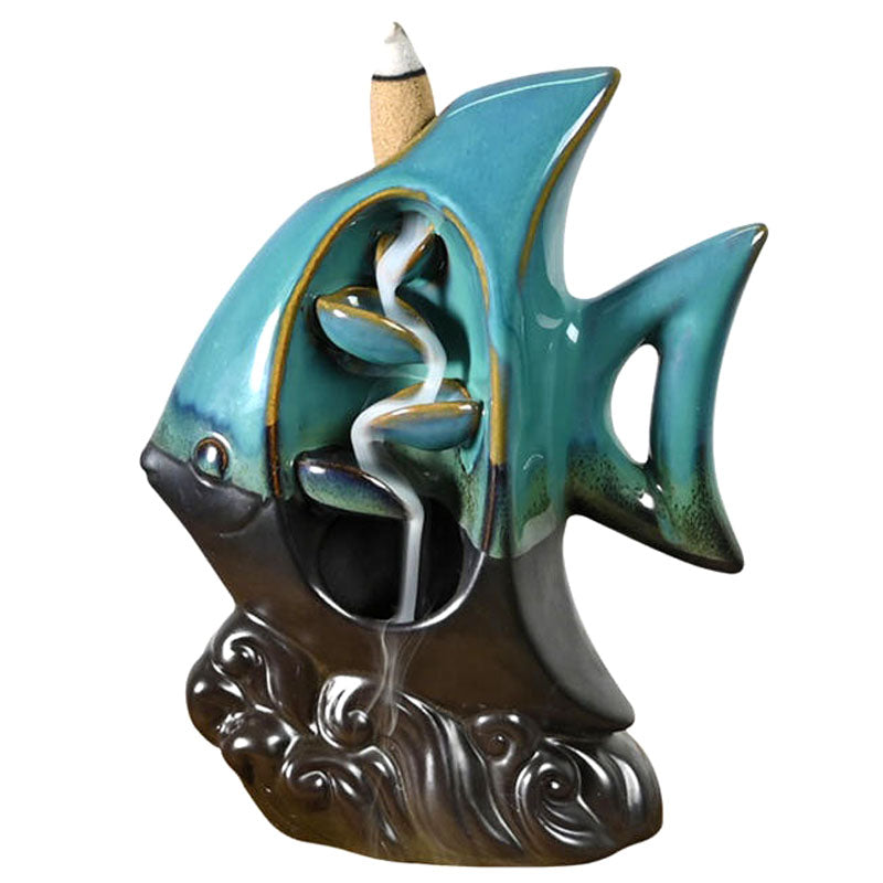 Transform your home into a tranquil haven with a backflow incense burner Tropical Fish lit. Designed to work with backflow incense cones. 