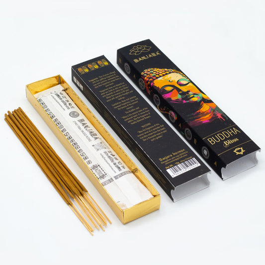 Buddha incense sticks with packaging on a white background