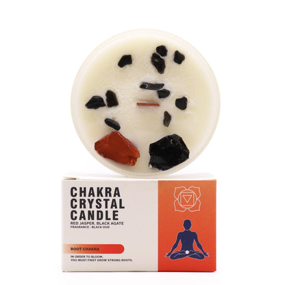 Unlock the power of your Root Chakra with this enchanting soy wax crystal candle. Embedded with Red Jasper & Black Agate, gemstones boxed