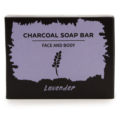Box of Charcoal Soap Bar with Lavender scent on a white background