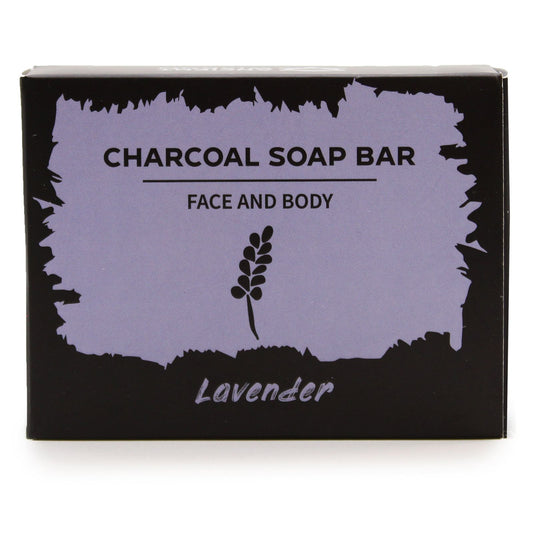 Box of Charcoal Soap Bar with Lavender scent on a white background