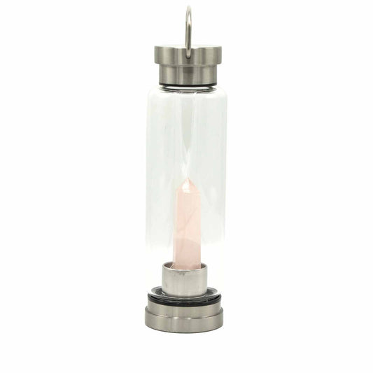 Clear glass lantern with a pink candle inside on a white background