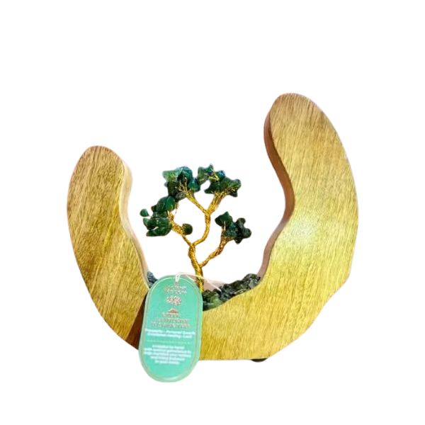 Decorative item with wooden wings and a tree-like structure on a white background