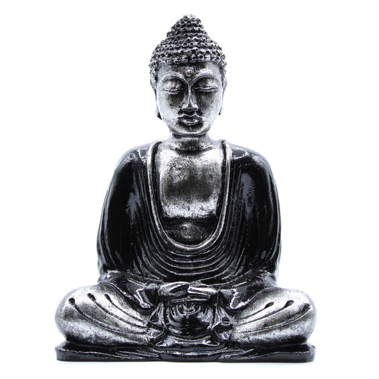 Add a touch of peace and serenity to your space with this exquisite Hand Painted Black &amp; Grey Buddha Statue. 