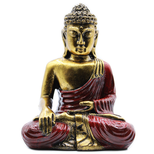 Add a touch of peace and serenity to your space with this exquisite Hand Painted Red &amp; Gold Large Buddha Statue. 