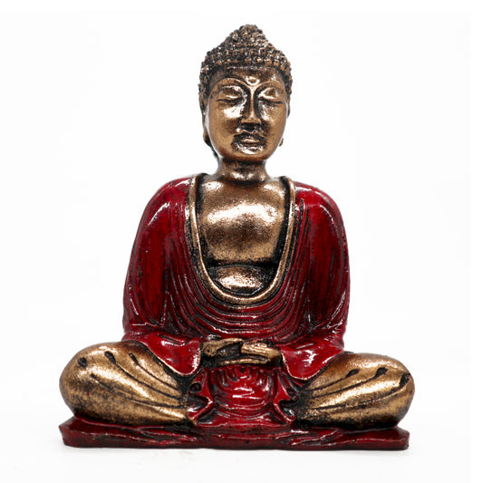 Add a touch of peace and serenity to your space with this exquisite Hand Painted Red &amp; Gold Buddha Statue. 