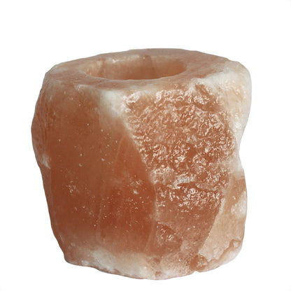 Himalayan salt lamp on a white background