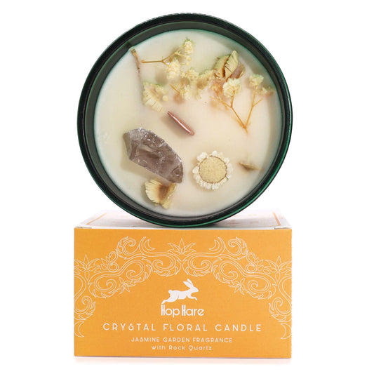 Housed in a striking dark green jar, the Hop Hare Crystal Magic Flower Candle boxed The Lion embodies strength, confidence, and resilience. 