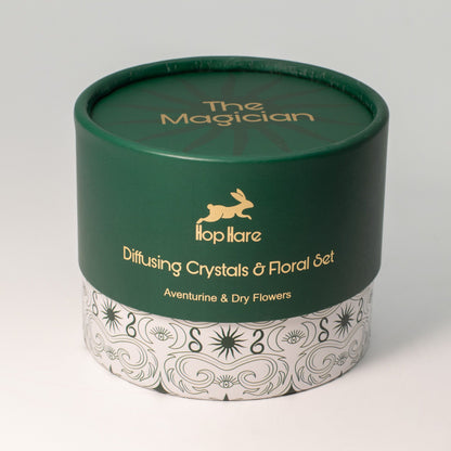 Green cylindrical container with 'The Magician' branding on a white background