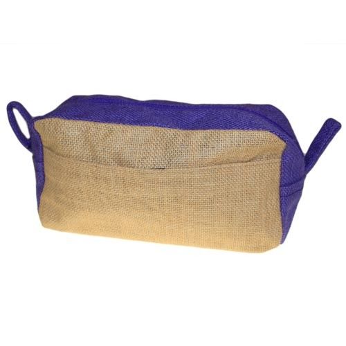 Two-toned pouch with purple top and beige bottom on a white background