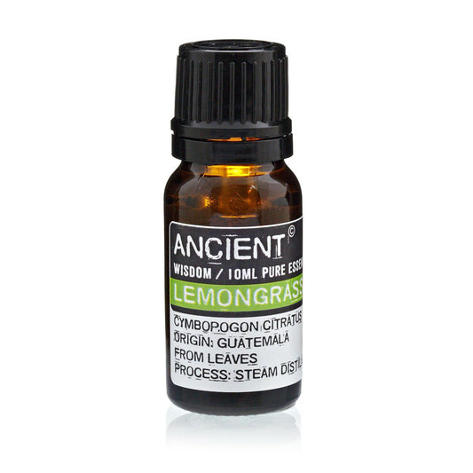 Bottle of Ancient Wisdom Lemongrass essential oil on a white background