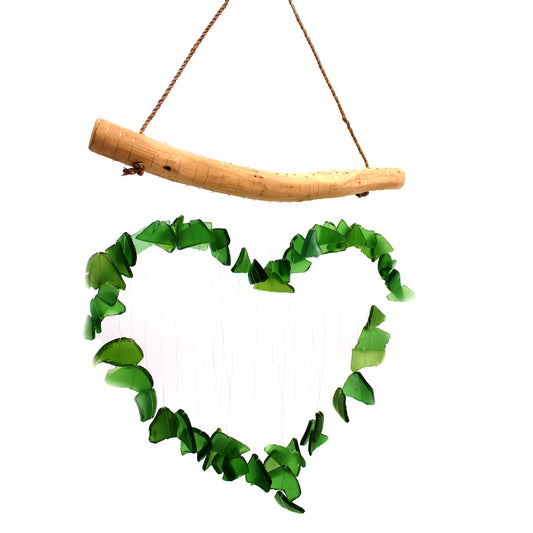 Bring harmony and a touch of nature to your outdoor space with a Recycled Glass Wind Chime Love Chime Green. Handmade in Indonesia by skilled artisans