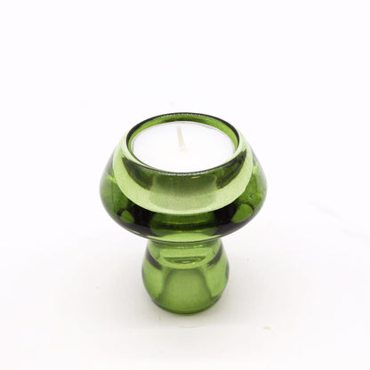 Mushroom Flip Dinner Candle / Tealight Holder in Garden Jade is crafted from high-quality glass. 