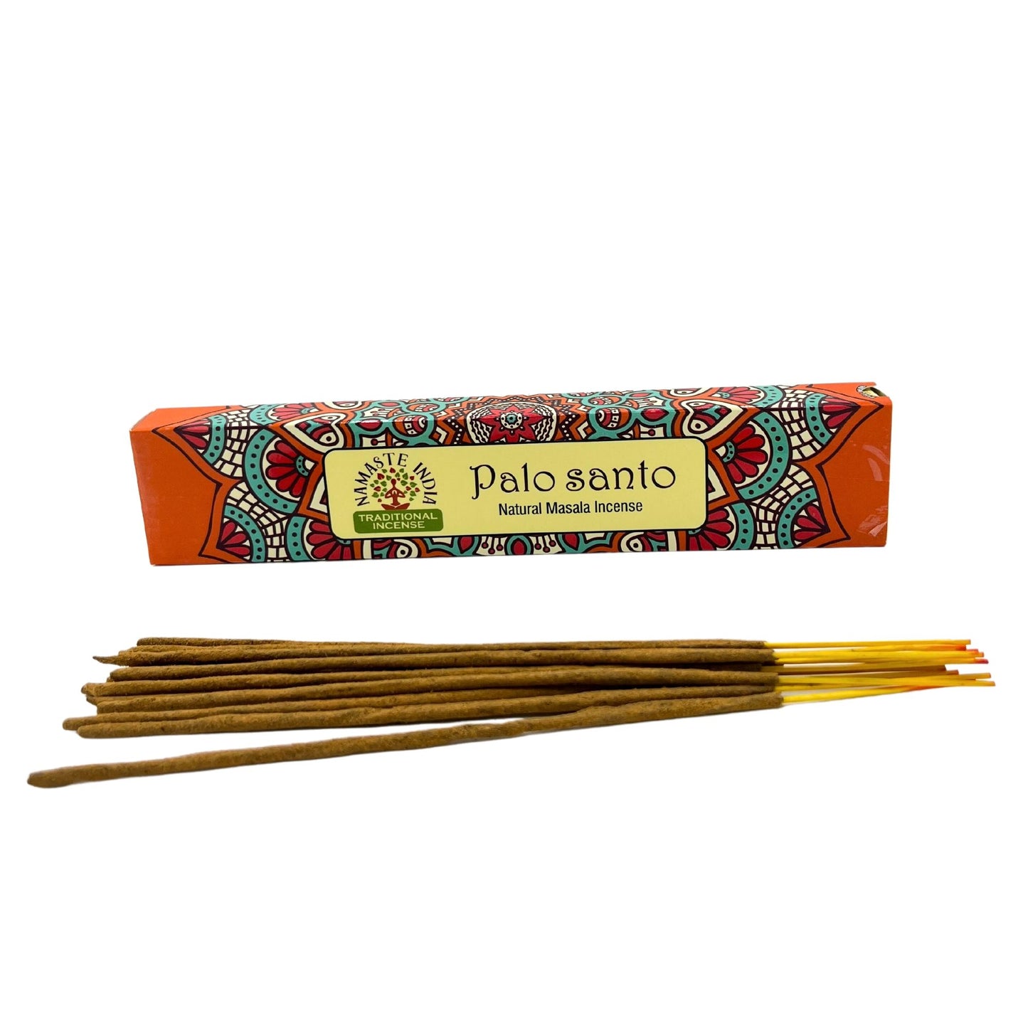 Palo Santo incense sticks with colorful packaging on a white background