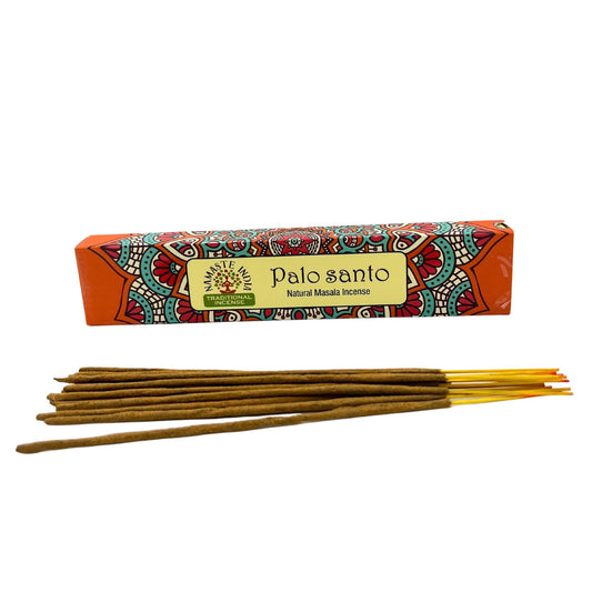 Palo Santo incense sticks with colorful packaging on a white background