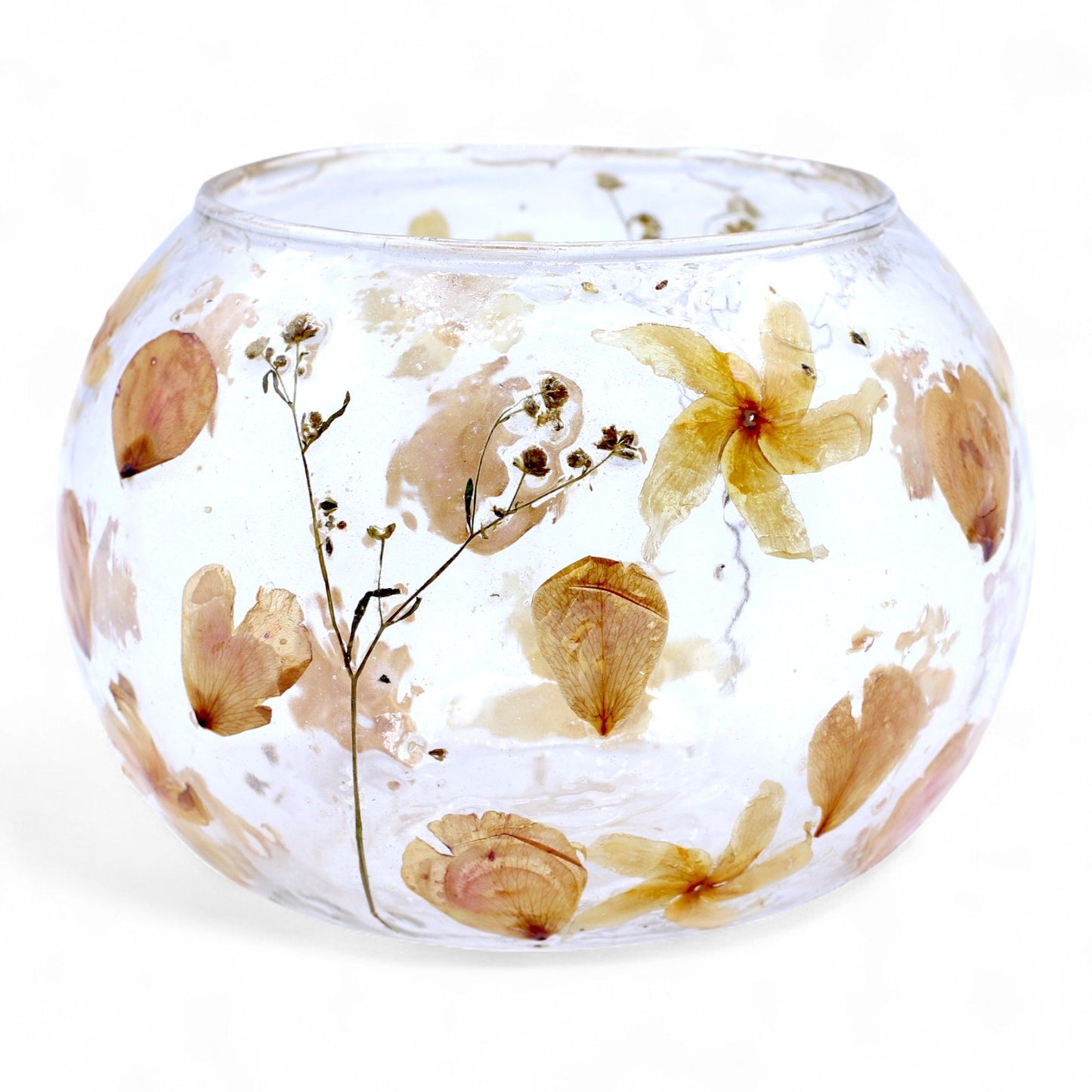 Glass vase with floral design on a white background