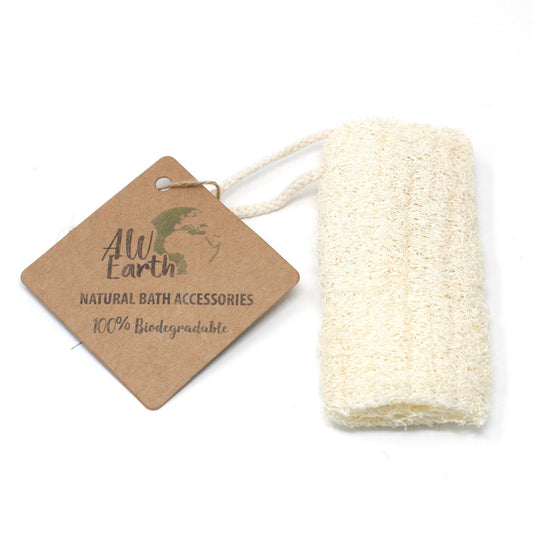 Natural bath accessory with a 'All 4 Earth' tag on a white background