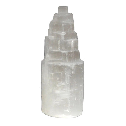 Clear crystal tower on a gray background