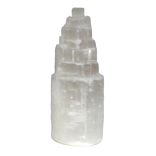 Clear crystal tower on a gray background