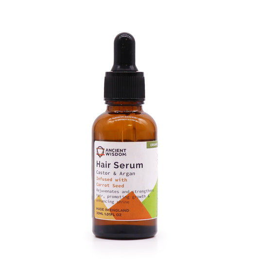 Hair serum bottle with dropper on a white background