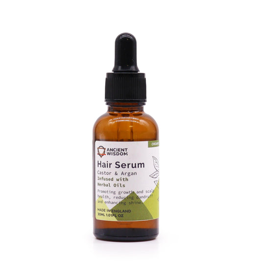 Hair serum bottle with dropper on a white background