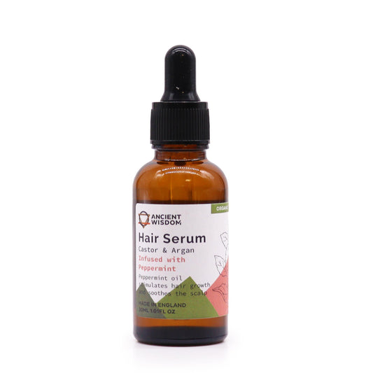 Hair serum bottle with dropper on a white background